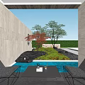 Modern Garden Landscape With Water Pond Green Plants And Outdoor Seats