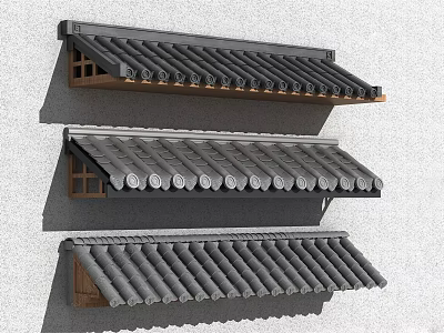 Traditional Chinese Roof Eaves With Gray Tiles Wooden Frames And Small Windows 3d model