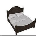 Dark Wooden Double Bed With Carved Headboard Footboard White Pillows Sheets Light Walls Floor