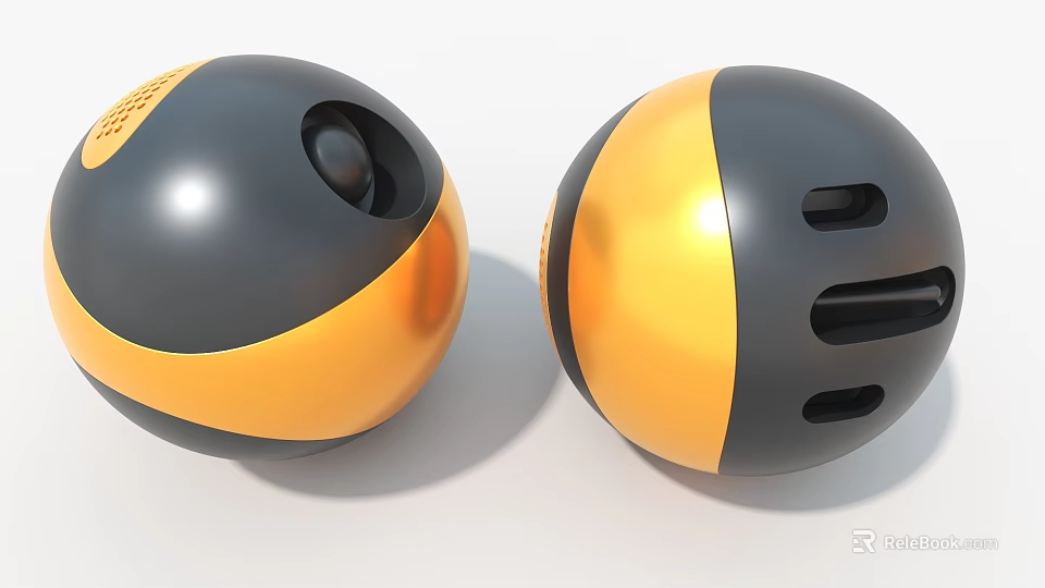 Art Installation Featuring Black And Gold Spherical Sculptures With Shiny Surface And Geometric Details 3d model 