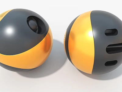 Art Installation Featuring Black And Gold Spherical Sculptures With Shiny Surface And Geometric Details 3d model