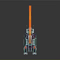 Sci-Fi Mechanical Quadruped Game and Movie Character With Large Red Weapon And Teal Armor