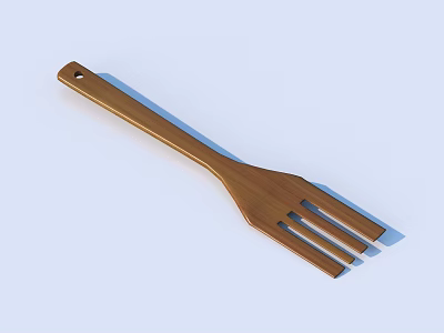 Wooden Kitchen Utensil With Long Handle Three Tine Design Ideal For Cooking 3d model
