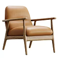 Brown Leather Accent Chair With Wooden Frame And Modern Minimalist Design