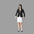 Woman Wearing Black Blazer and White Skirt Standing with High Heels in Simple Pose