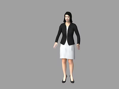 Woman Wearing Black Blazer and White Skirt Standing with High Heels in Simple Pose 3d model