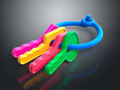 Colorful Plastic Toy Key Ring With Multiple Colored Keys And Blue Ring 3d model