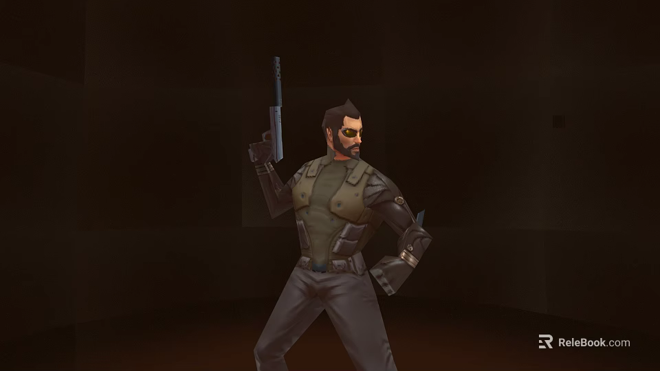 Game And Movie Character Male In Tactical Vest Holding Handgun With Dark Background 3d model 
