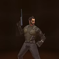Game And Movie Character Male In Tactical Vest Holding Handgun With Dark Background