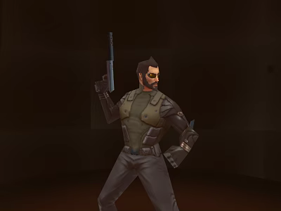 Cyberpunk Style Adam Jensen Low Polygon Character Sofa Whiskey Cigarette Smoke 3d model