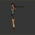 3D Female Character With Red Hair Red Goggles Green Tank Top Brown Shorts And Knives