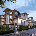 Modern Elegant Detached Villa Exterior With Courtyard Greenery Multi Story Design And Ambient Lighting