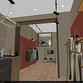 Modern Clothing Store Interior With Green Plants Mirror Clothing Racks And Display Table