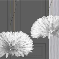 White Feather Like Chandeliers Hanging In Modern Interior With Dark Cabinetry