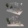 Modern Dining Table Set With Chairs Chandelier Wall Frames And Green Plant 3d model