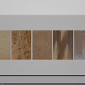 Five Abstract Paintings With Textured Patterns In Neutral Tones On White Gallery Wall 3d model