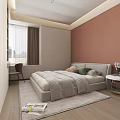 Modern Bedroom Interior Design With Comfortable Bed Wooden Desk And Built in Shelves