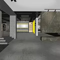 Modern Luxury Commercial Space Entrance With Marble Wall Gray Floor And Yellow Door Signage