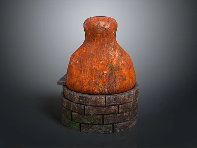 Vintage Orange Rusted Weathered Structure With Brick Base And Textured Surface 3d model