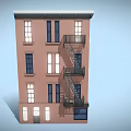 Cartoon Multi Story Apartment Building Featuring Pink Exterior Black Fire Escape Windows And Shop Design