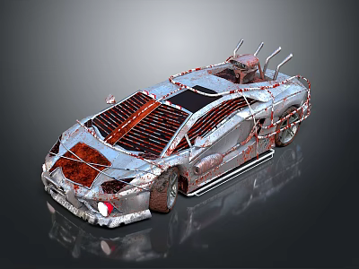 Modified Car With Metallic Body Rusted Parts And Unique Roof Structures 3d model