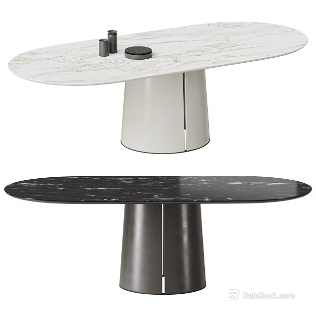Modern White And Black Dining Tables With Marble Tabletop And Sleek Base Design 3d model 
