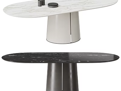 Modern White And Black Dining Tables With Marble Tabletop And Sleek Base Design 3d model