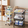 Mobile Storage Carts in Baby Room Organizing Baby Supplies and Toys with Multiple Layers