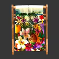 Wooden Frame Leisure Chair Featuring Colorful Tropical Floral Pattern Cushion