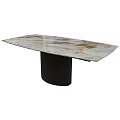 Modern Dining Table with Marble Tabletop Featuring Gold Veins and Black Cylindrical Base Design 3d model