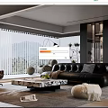 Modern Living Room Interior Design With Black Leather Sofa Marble Coffee Table And Large Windows