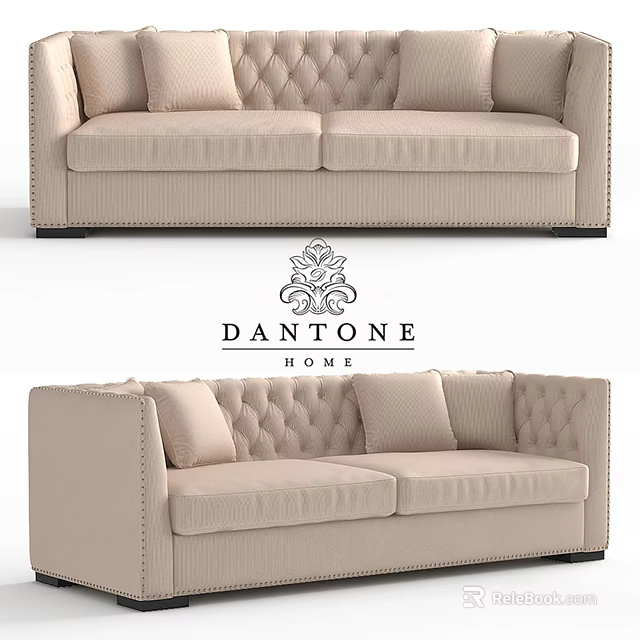 Dantone Home Beige Sofa Set With Tufted Design And Stitched Details 3d model