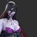 Dark Fantasy Character Creature With Long Black Hair Red Adornments Purple Skin And Chest Markings