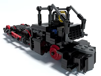 Black Red Building Blocks Mechanical Vehicle Model With Red Wheels Yellow And Blue Details 3d model