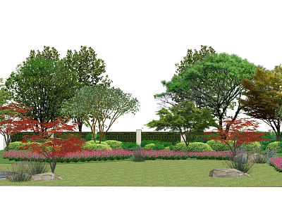 Diverse Plant Combination With Tall Trees Shrubs Colorful Flowers And Green Lawn 3d model