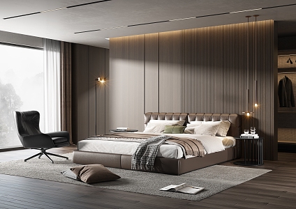 Minotti Home Bedroom Leather Double Bed Fabric Double Bed Single Chair 3d model