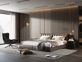 Minotti Home Bedroom Leather Double Bed Fabric Double Bed Single Chair 3d model