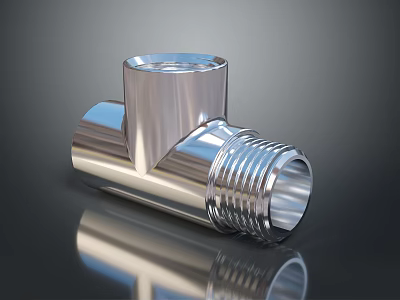 3D Rendered Silver Metal Pipe Fitting With Reflective Surface And Dark Background 3d model