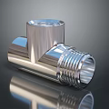 3D Rendered Silver Metal Pipe Fitting With Reflective Surface And Dark Background