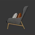Modern Gray Armchair Interior With White Pillow Giraffe Pattern And Orange Pillow