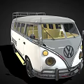 Classic White and Silver Volkswagen Vintage Van With Roof Rack And Garage Logo