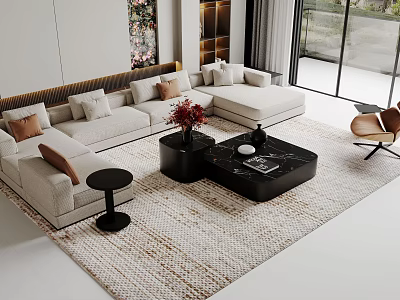 Bright Modern Living Room Sofa and Coffee Table Set with Marble Top and Minimalist Design 3d model