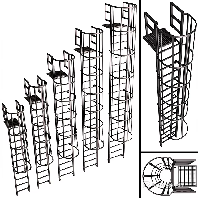 Modern Metal Spiral Staircase Design With Structural Elements And Variants 3d model