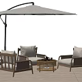 Comfortable Outdoor Wooden Chairs Set with Sunshade Umbrella and Coffee Table