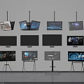 Various Style Televisions Wall Mounted And On Stands With Different Screen Displays 3d model