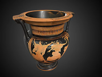 Ancient Greek Ceramic Amphora with Figural Designs Black and Orange Glaze Two Handles Base 3d model