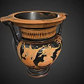 Ancient Greek Ceramic Amphora with Figural Designs Black and Orange Glaze Two Handles Base