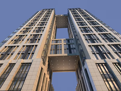 Modern High Rise Office Building With Glass Facade And Connected Architectural Design 3d model