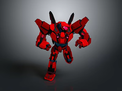 Red Mecha Game Movie Character With Black Horns And Armored Body 3d model