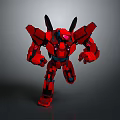 Red Mecha Game Movie Character With Black Horns And Armored Body